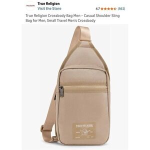 True Religion Mens Crossbody Sling Bag Tan Khaki Casual Shoulder Travel Bag NEW